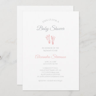 Einfache Girl Baby Dusche Wertvoll Pink Footprints Einladung