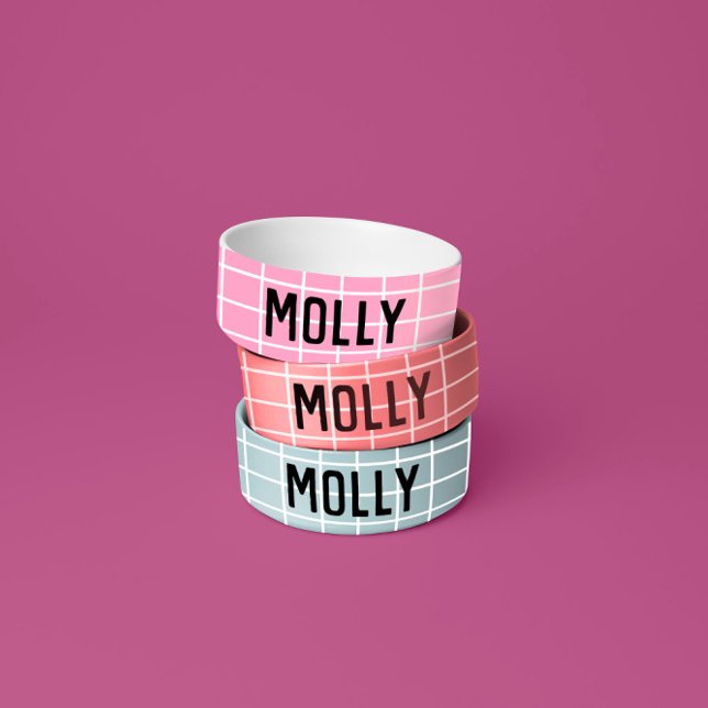 Einfache Girly Bright Pink Karo Grafik Moderne Napf (Von Creator hochgeladen)