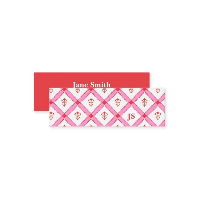 Einfache Girly Minimal mit Initialen | Rosa und Ro Mini Visitenkarte (Vorderseite/Rückseite Beispiel)