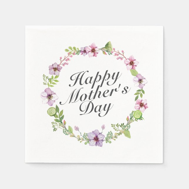Einfache glückliche Mutter Tag Blumenreath Napkin Serviette (Vorderseite)