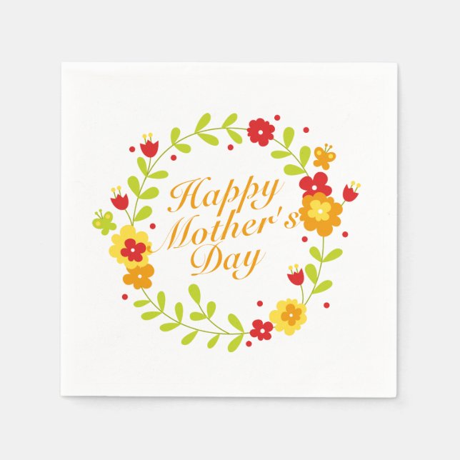 Einfache glückliche Mutter Tag Blumenreath Napkin Serviette (Vorderseite)