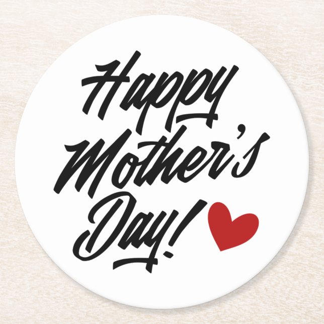 Einfache glückliche Muttertagskalligrafie| Unterse Runder Pappuntersetzer (Vorderseite)