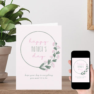 Einfache glückliche Muttertagskarte mit rosa Wildb Karte