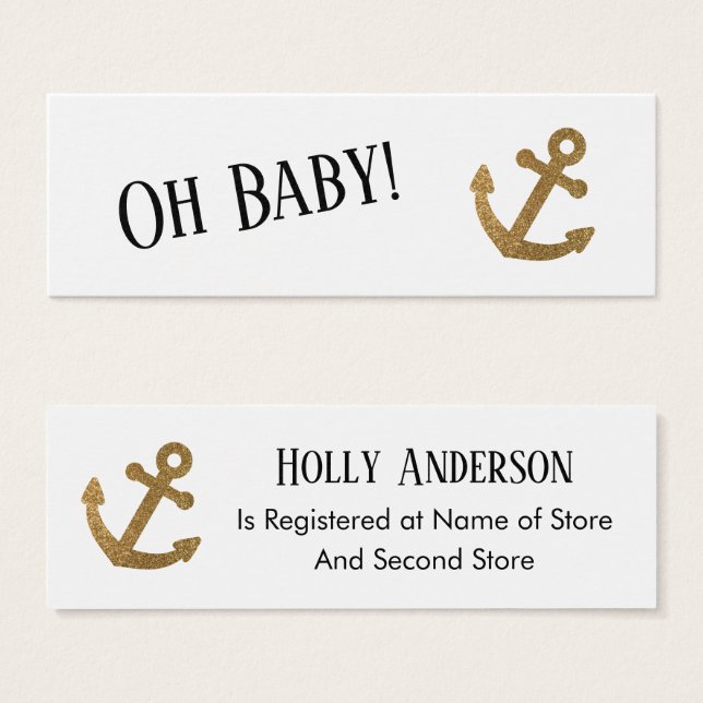 Einfache Gold Anchor Nautical Gift Registry Cards (Vorne & Hinten)