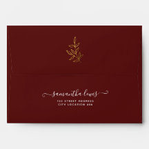 Einfache Gold Blätter Burgundy Wedding Envelope