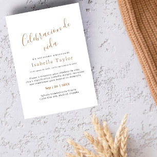 Einfache Gold Celebración de Vida Spanische Beer Einladung