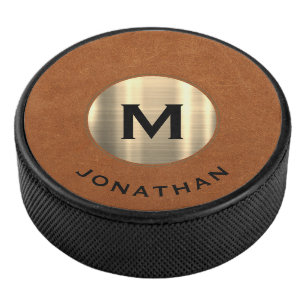 Einfache Gold-Classic-Monogramm-Bezeichnung Eishockey Puck