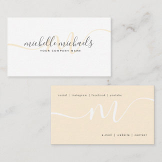  Einfache Gold Cream Minimal Monogram Script  Visitenkarte