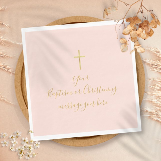 Einfache Gold Cross Taufe Christening Blush Pink Serviette (Simple Gold Cross Baptism Christening Blush Pink Napkins)