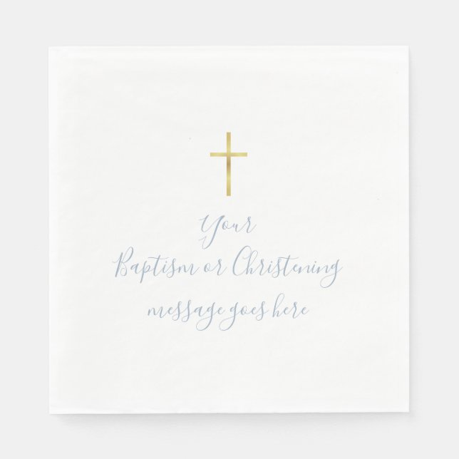 Einfache Gold Cross Taufe Christening Dusty Blue Serviette (Vorderseite)