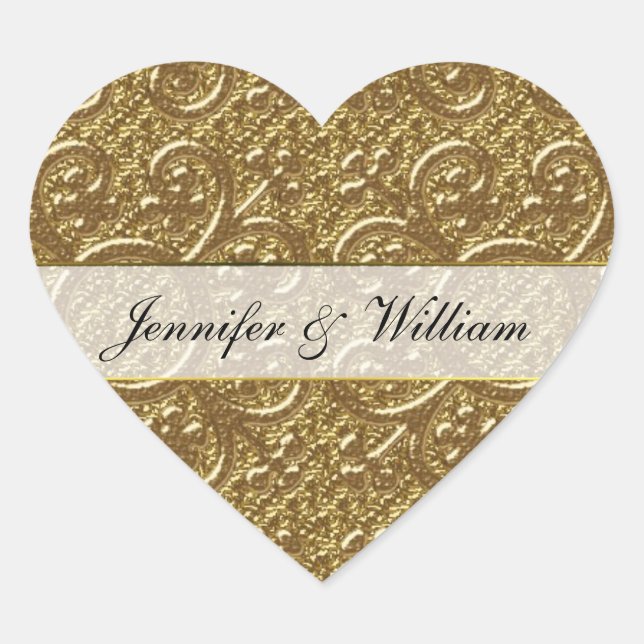 Einfache Gold Elegance Heart Custom Wedding Sticke Herz-Aufkleber (Vorderseite)