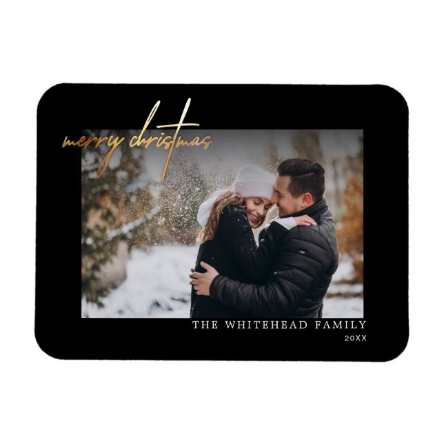 Einfache Gold Frohe Weihnachts Black Card Magnet (Horizontal)