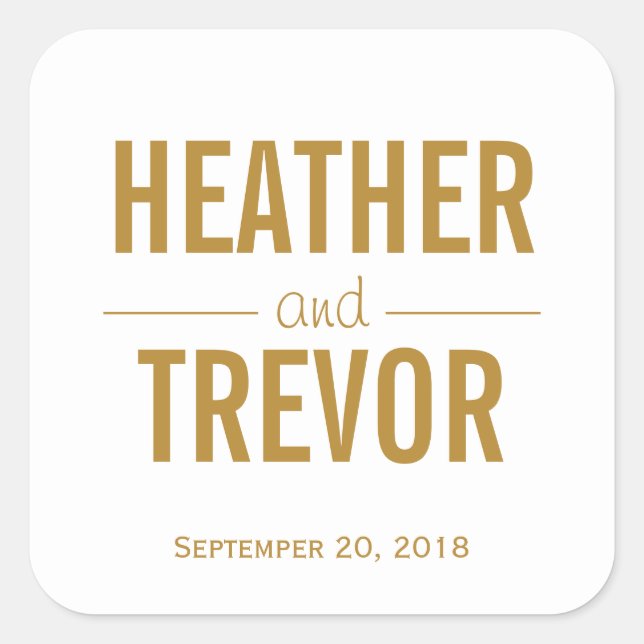 Einfache Gold-Gastgeschenk Hochzeit Quadratischer Aufkleber (Vorderseite)