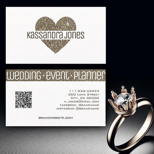 Einfache Gold Glitzer Liebe Herzform Weißer Chic Visitenkarte (Von Creator hochgeladen)