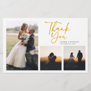 Einfache Gold Hand Lettered Wedding Dankeschön Car Briefpapier