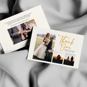Einfache Gold handgeschriebene Hochzeit Vielen Dan Mitteilungskarte
