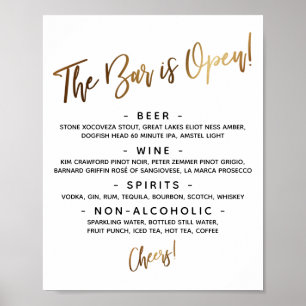 Einfache Gold Handschrift Open Bar Menu-Anmeldung Poster
