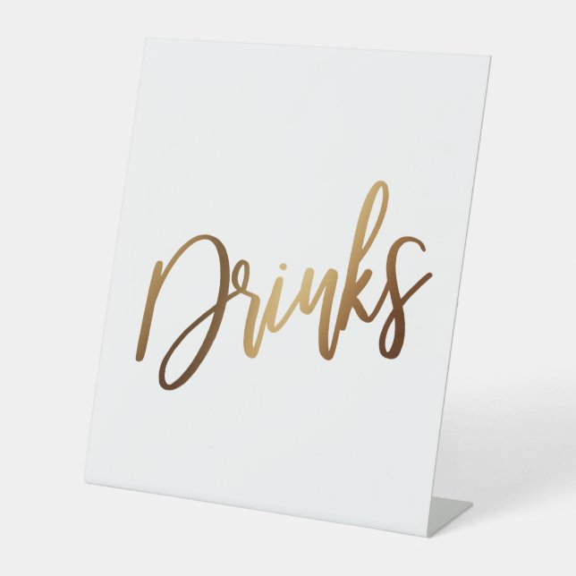 Einfache Gold Handschrift Typografie "Drinks" Sockelschild (Vorderseite)