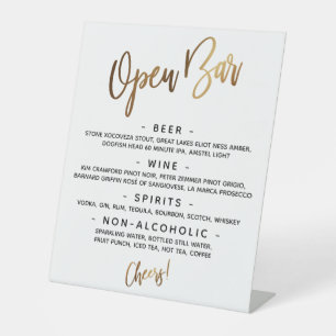 Einfache Gold-Handschrift-Typografie Open Bar Menu Sockelschild