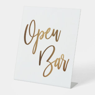 Einfache Gold-Handschrift-Typografie Open Bar Sockelschild