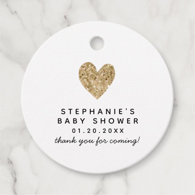 Einfache Gold Heart Baby Dusche Geschenkanhänger (Vorderseite)