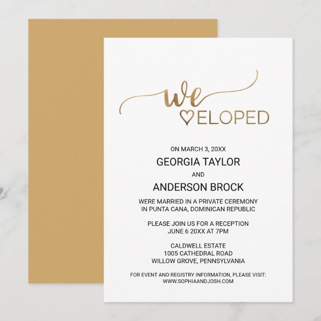 Einfache Gold-Kalligrafie-Eloption Einladung (Vorne/Hinten)