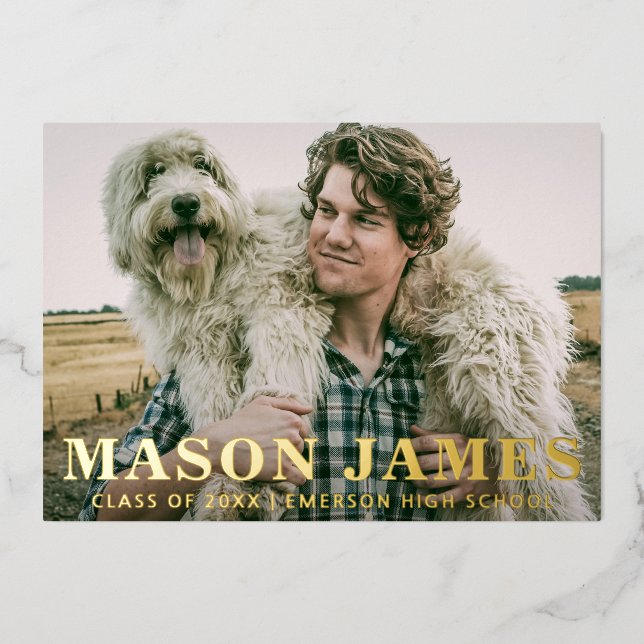 Einfache Gold Moderne Foto Abschluss Ankündigung (Vorderseite)