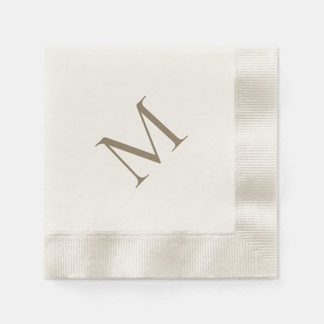 Einfache Gold Monogram Creme Cocktail Serviette (Vorderseite)