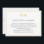 Einfache Gold Monogram Elegante Engagement Party Einladung<br><div class="desc">Formelle und extravagante Einladungen mit einem einfachen Design mit Ihren Veranstaltungsdetails in einem Imitat goldenen Rahmen,  auf weißem Hintergrund. Oben sind Ihre beiden ersten Monogramme und Ihre Angaben sind kursiv. Ein elegantes und stilvolles Design,  das sicher beeindruckt.</div>
