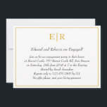 Einfache Gold Monogram Elegante Engagement Party Einladung<br><div class="desc">Formelle und extravagante Einladungen mit einem einfachen Design mit Ihren Veranstaltungsdetails in einem Imitat goldenen Rahmen,  auf weißem Hintergrund. Oben sind Ihre beiden ersten Monogramme und Ihre Angaben sind kursiv. Ein elegantes und stilvolles Design,  das sicher beeindruckt.</div>