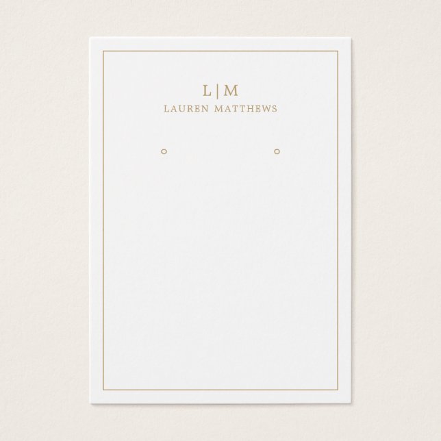Einfache Gold Monogram Modern Earring Display Card (Vorderseite)