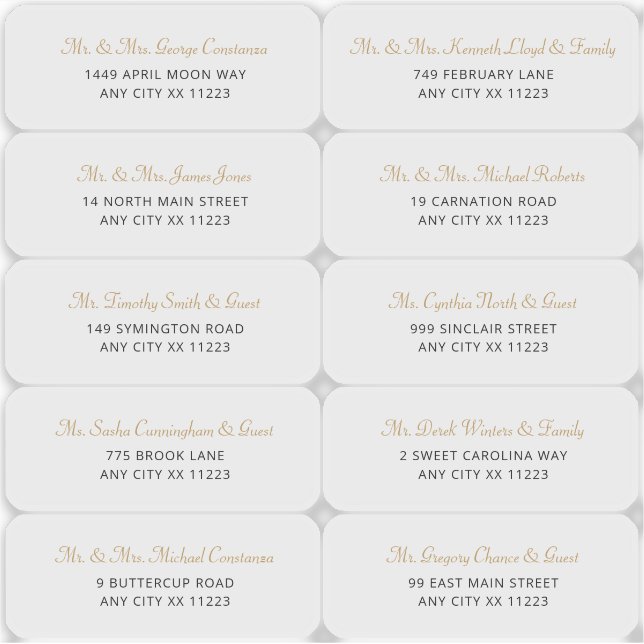 Einfache Gold Name Wedding Guest Address Labels (Vorderseite)