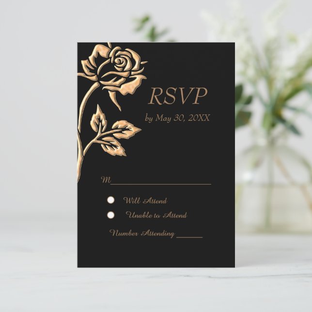 Einfache Gold-Rose RSVP Karte (Stehend Vorderseite)