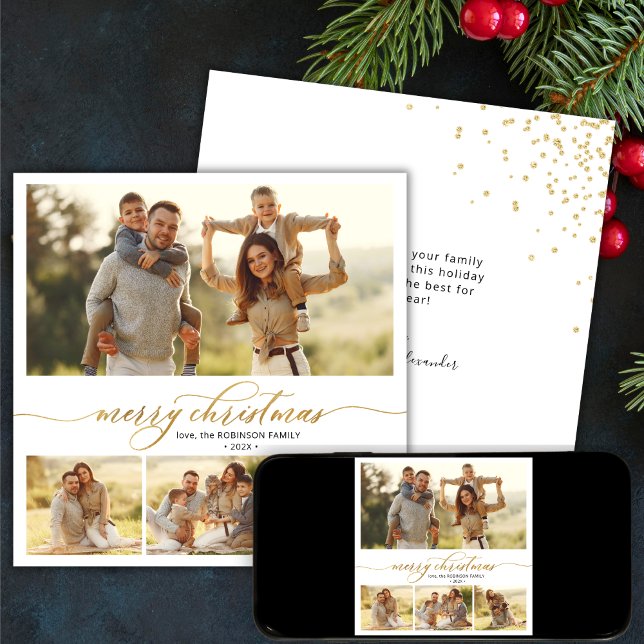 Einfache Gold Script 4 Multi-Foto Weihnachten (Von Creator hochgeladen)