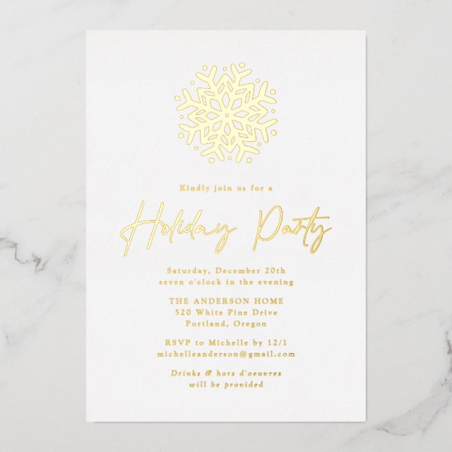Einfache Gold Snowflakes Feierabend Folieneinladung (Vorderseite)