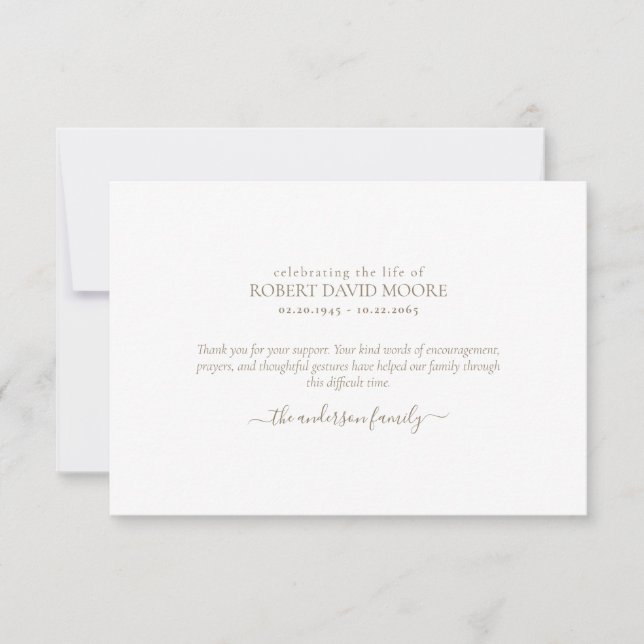 Einfache Gold Text Beerdigung Bereavement Vielen D Dankeskarte (Vorderseite)
