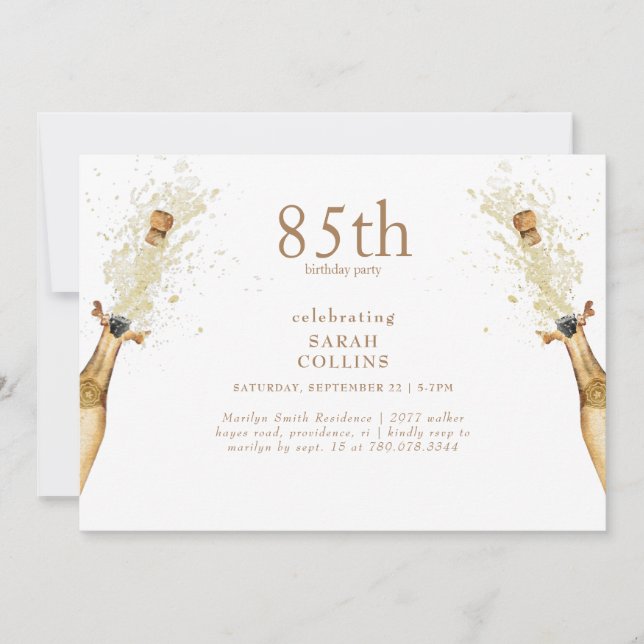 Einfache Gold Text Champagne 85. Geburtstagsparty Einladung (Vorderseite)