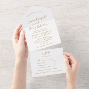 Einfache Gold- und Weiß-Kalligrafie-Hochzeit All In One Einladung