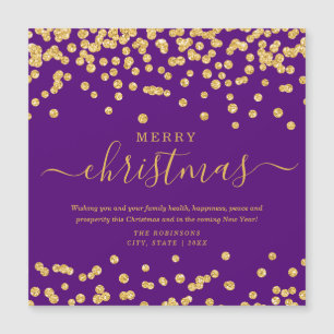 Einfache GOLD Weihnachtsfeiertage Glitzer Lila Magnetkarte