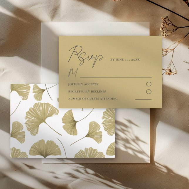 Einfache Gold Yellow Ginkgo Leaf Wedding RSVP Card (Von Creator hochgeladen)
