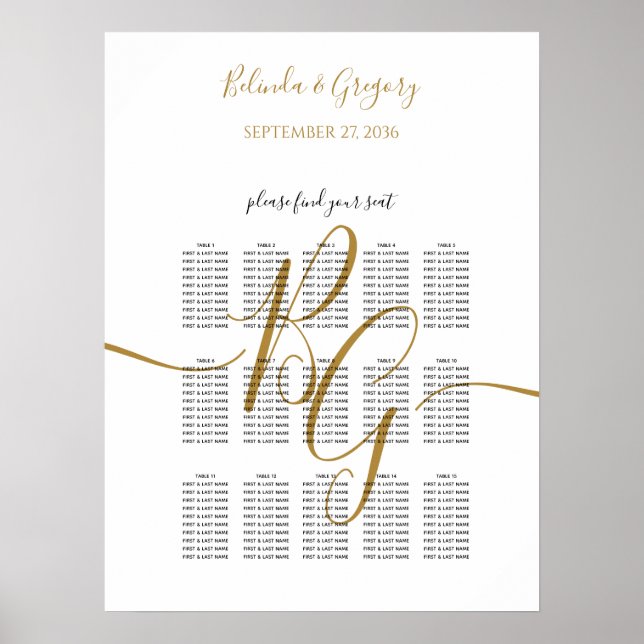 Einfache Golden Initial Wedding Seating Chart Poster (Vorne)