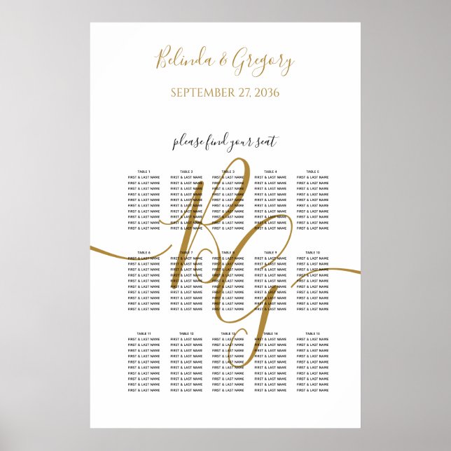 Einfache Golden Initial Wedding Seating Chart Poster (Vorne)