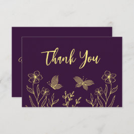Einfache goldene Blume lila Dankeskarte