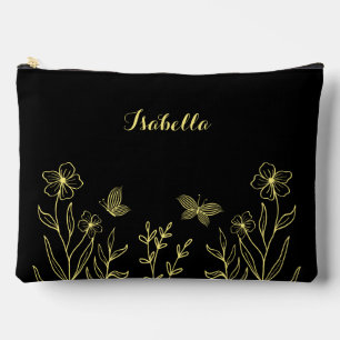 Einfache goldene Blume schwarz Zubehörtasche