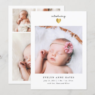 Einfache goldene Herz Baby-Foto-Geburtsanzeige Einladung