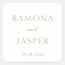 Einfache, goldene, moderne Hochzeit Quadratischer Aufkleber