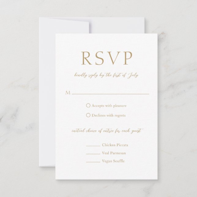 Einfache, goldene, moderne Hochzeit RSVP Karte (Vorderseite)