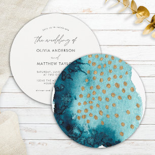 Einfache goldene navyblaue elegante Wasserfarben-H Einladung