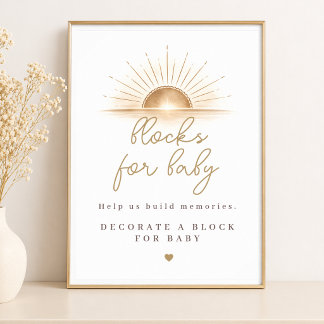 Einfache goldene Sonnenstrahlen-Baby-Shower-Blöcke Poster