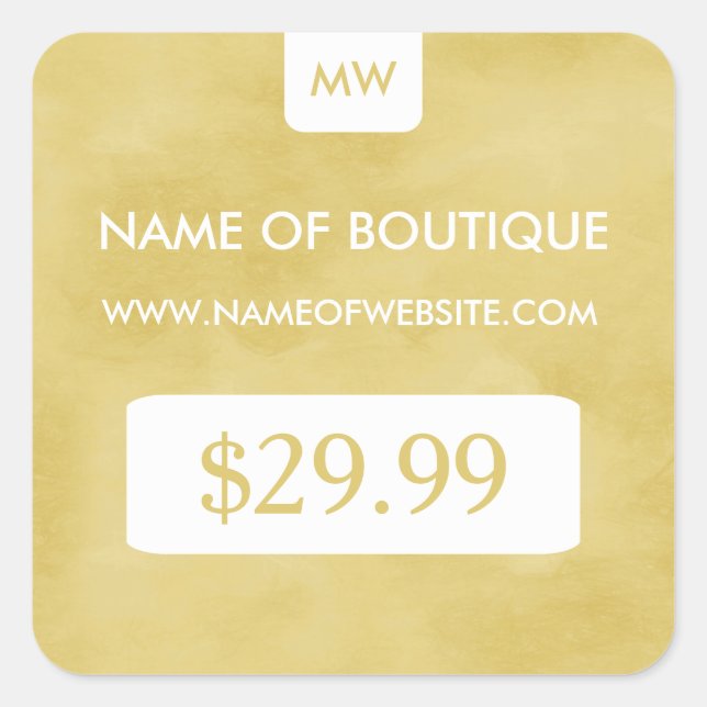 Einfache Goldenrod Chic Boutique Monogram Price Ta Quadratischer Aufkleber (Vorderseite)